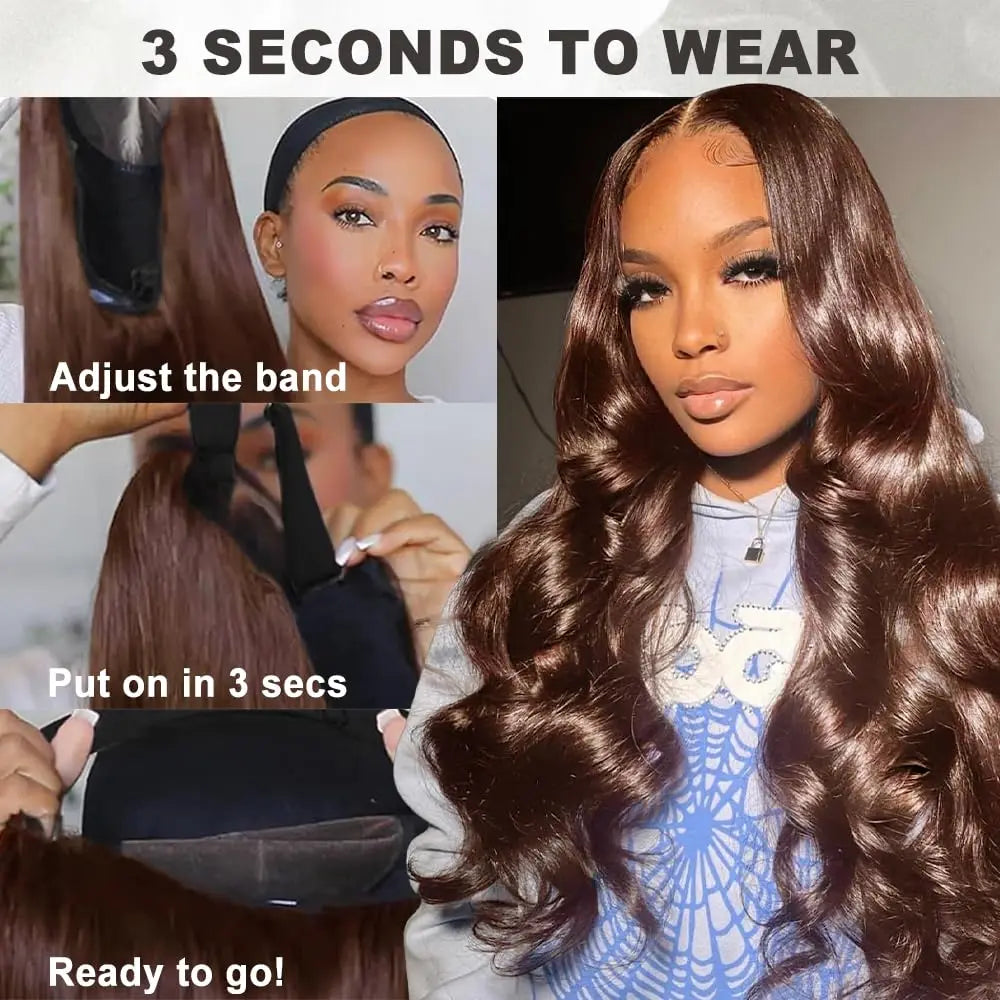Chocolate Brown Glueless Wigs Human Hair Ready To Wear And Go Transparent 13x4 HD Lace Frontal Wig Body Wave Lace Front Wig