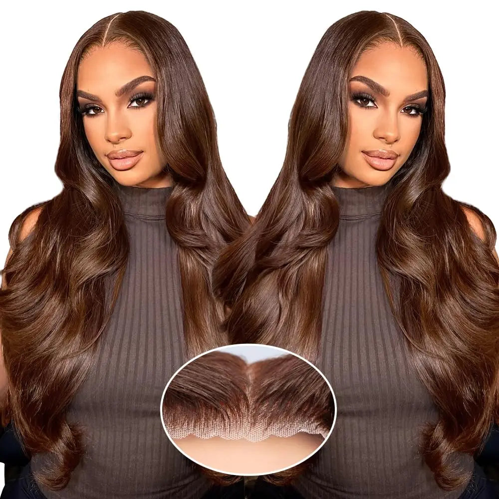 Chocolate Brown Glueless Wigs Human Hair Ready To Wear And Go Transparent 13x4 HD Lace Frontal Wig Body Wave Lace Front Wig