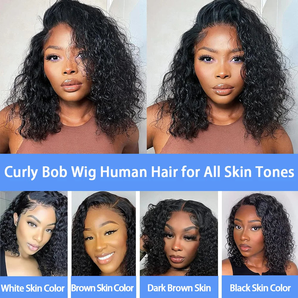 200 Density Deep Wave 13x4 Lace Front Human Hair Wigs Brazilian 100% Human Hair Pre Plucked Kinky Curly Short Bob Wigs For Women
