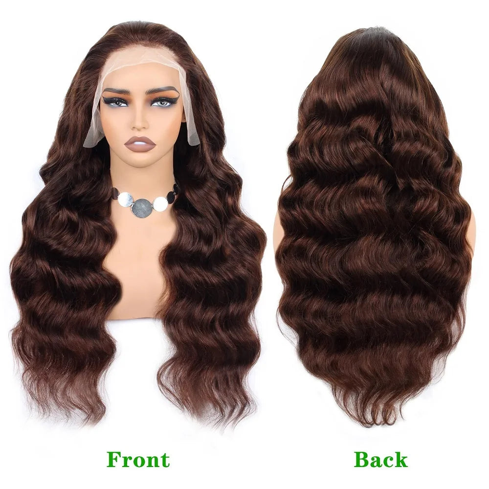 Chocolate Brown Glueless Wigs Human Hair Ready To Wear And Go Transparent 13x4 HD Lace Frontal Wig Body Wave Lace Front Wig