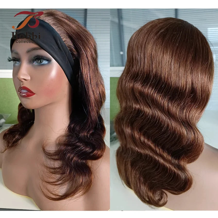 Brown Black 100% Human Hair Wigs for Women Headband Wig Ready Wear Body Wave Machine Made Full Wig Ready to Wear Bobbi