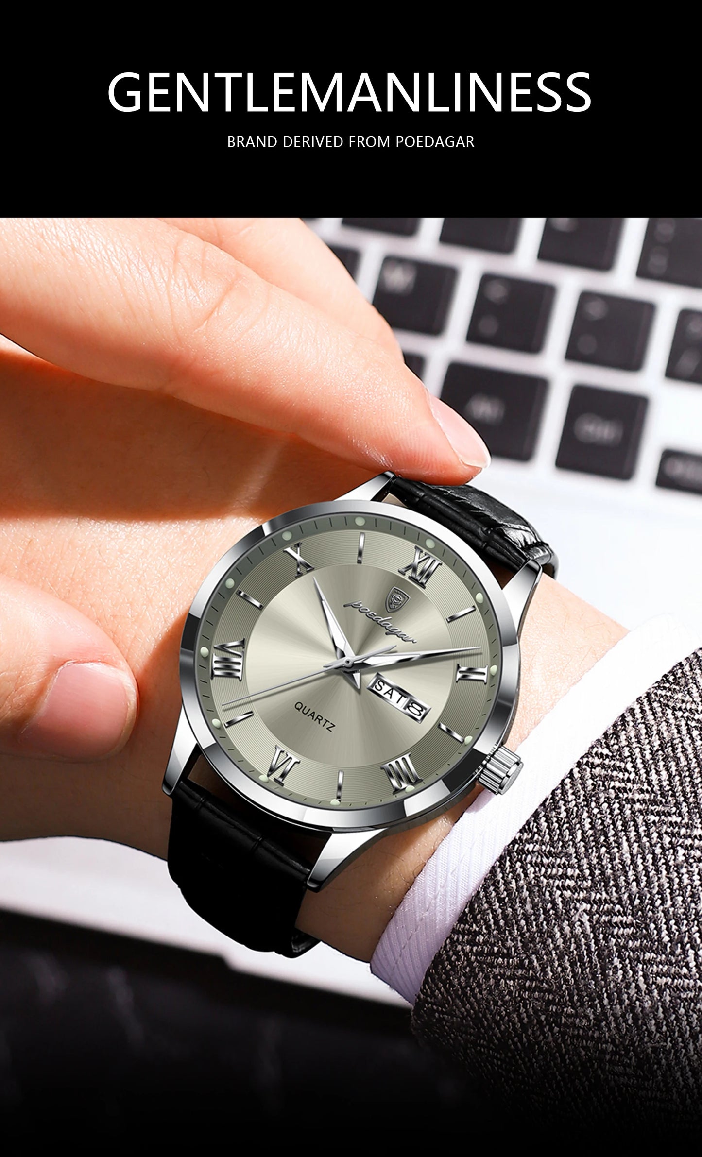 POEDAGAR Top Luxury Watch For Men Military Waterproof Luminous Date Week Man Wristwatch Leather Men's Quartz Watches Sport Reloj