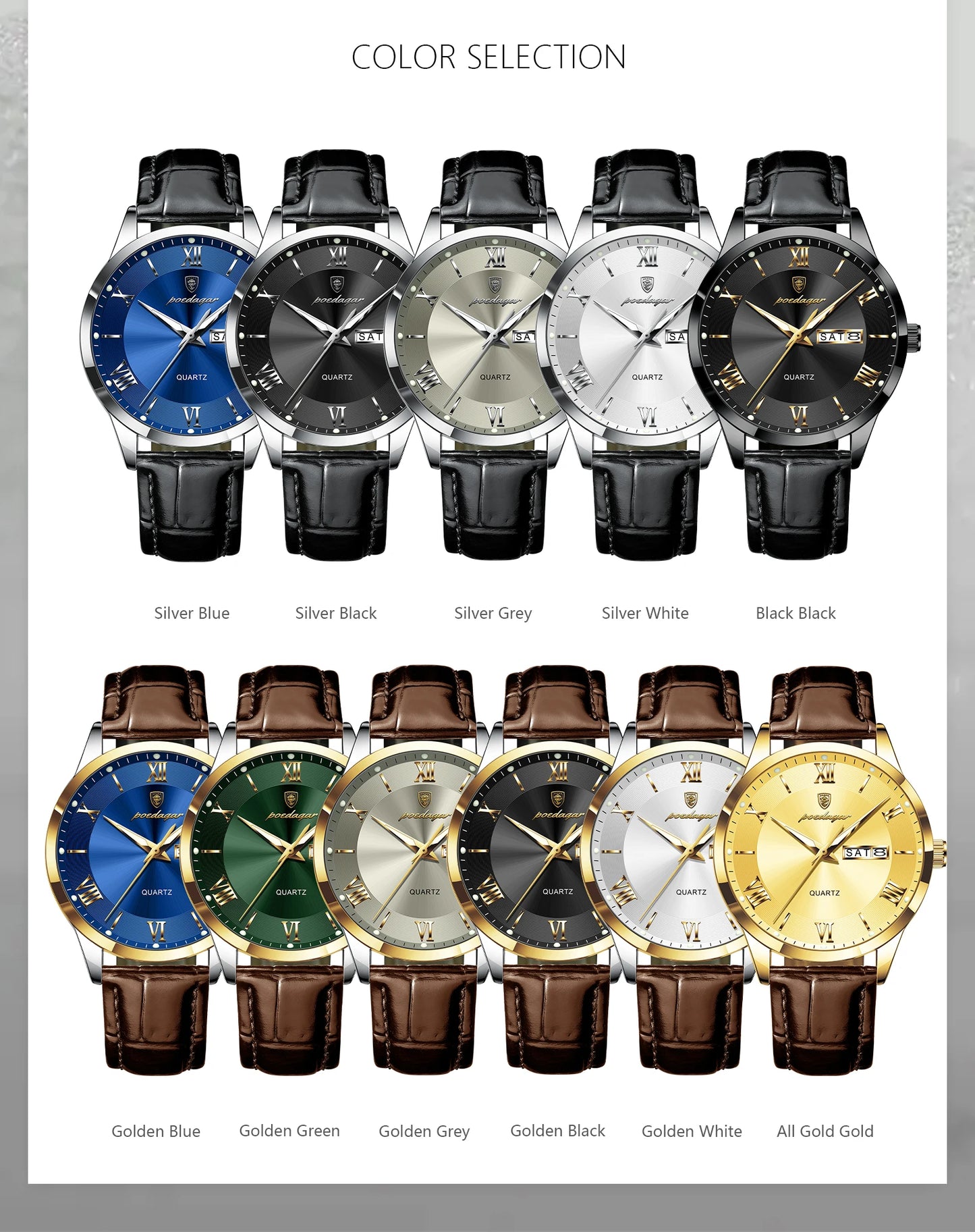 POEDAGAR Top Luxury Watch For Men Military Waterproof Luminous Date Week Man Wristwatch Leather Men's Quartz Watches Sport Reloj