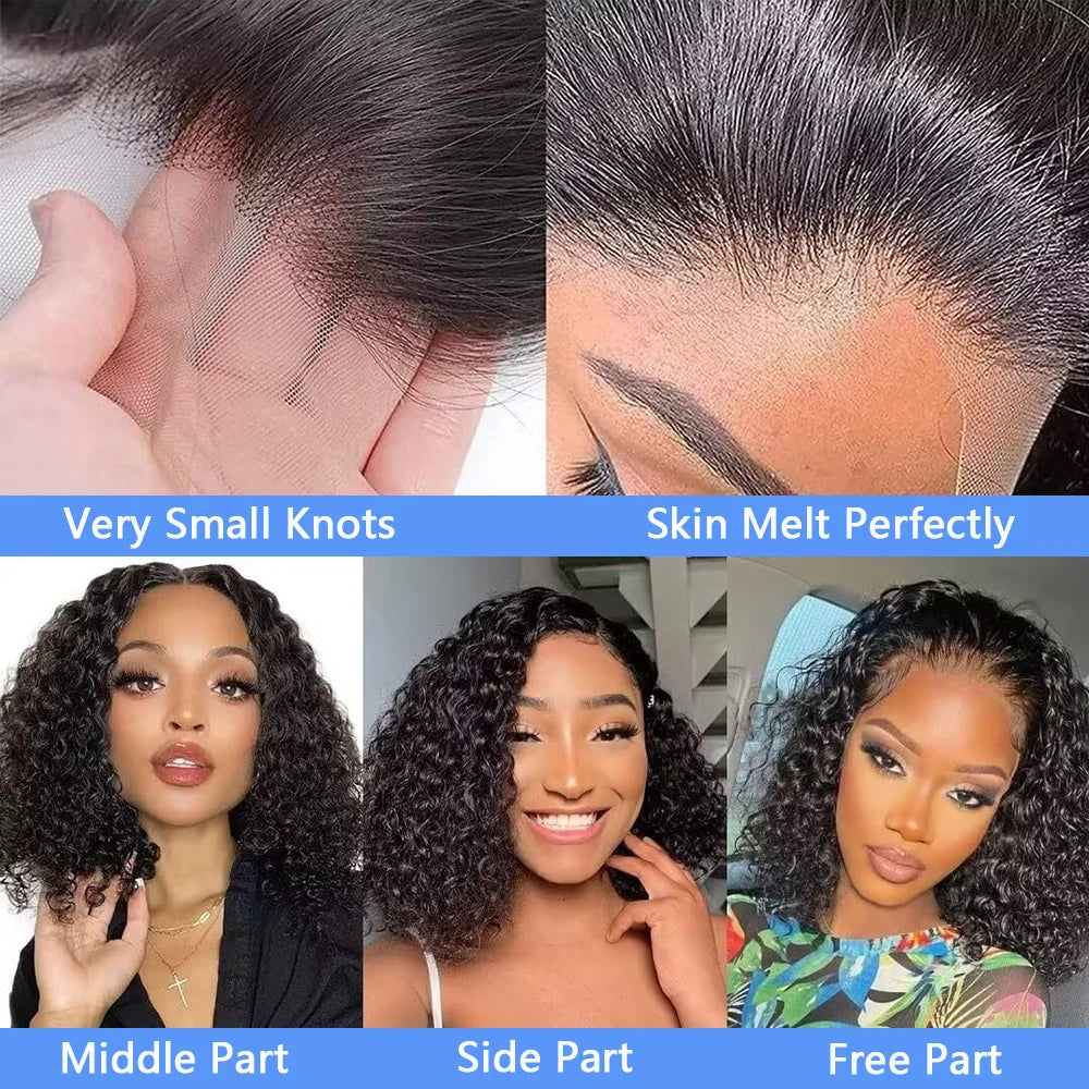 200 Density Deep Wave 13x4 Lace Front Human Hair Wigs Brazilian 100% Human Hair Pre Plucked Kinky Curly Short Bob Wigs For Women