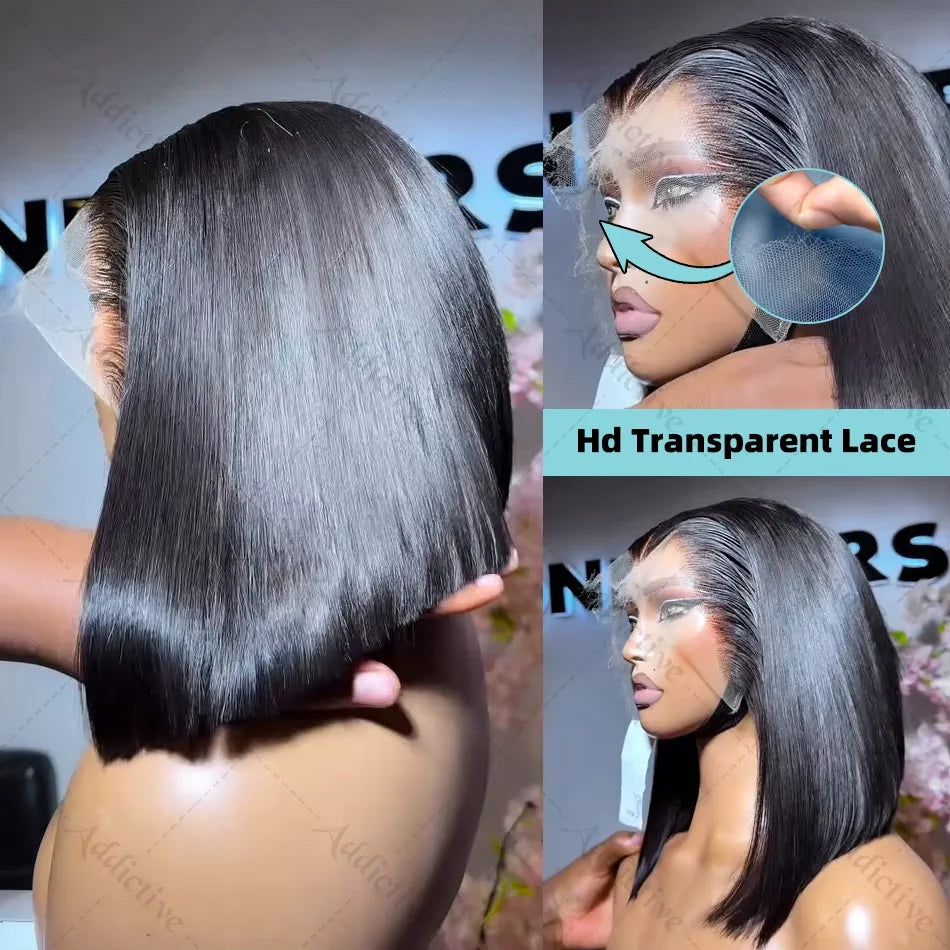 200% Straight Short Bob 13x6 HD Lace Frontal Human Hair Wigs 13x4 Transparent Lace Front Wig 5x5 Closure Wig For Women
