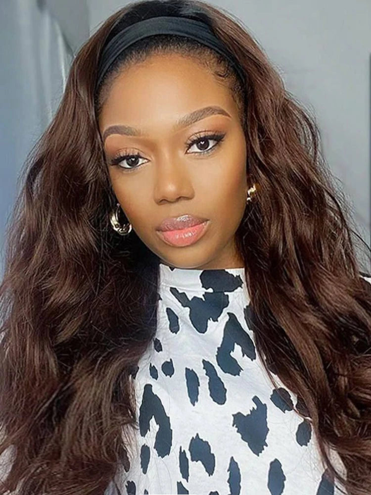 Brown Black 100% Human Hair Wigs for Women Headband Wig Ready Wear Body Wave Machine Made Full Wig Ready to Wear Bobbi
