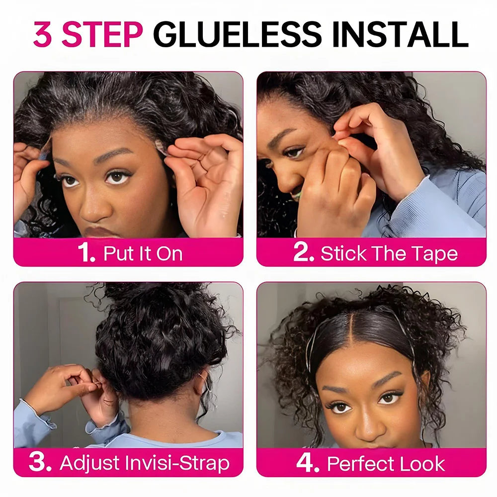 250 Density Invisi Strap 360 Full HD Lace Frontal Kinky Curly Wig Black Human Hair Drawstring Snug 30 inch Water Wig Glueless