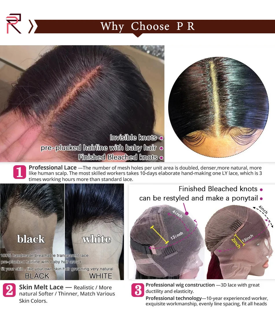 13x6 Transparent HD Lace Front Human Hair Wigs 100% Vietname 36 Inch Bone Straight Remy Human Hair Lace Frontal Wigs Pre Plucked