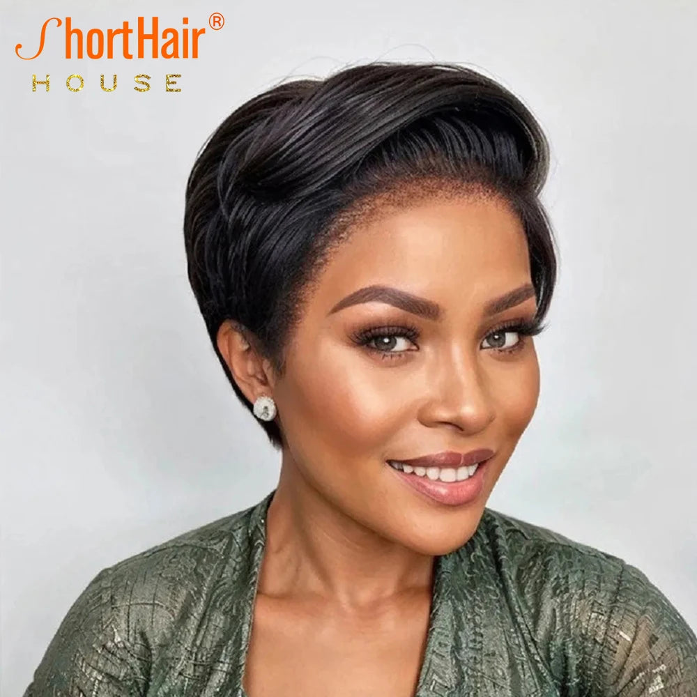 Kinky Edges Pixie Cut Lace Front Wigs Human Hair Straight Bob Curly Baby Hair 13X4 Transparent Lace Front Wig for Black Women