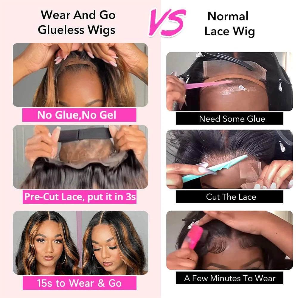 9x6 Glueless Wigs Human Hair Pre Cut Lace 1B/30 Colored Highlight Human Hair Wigs For Women Pre Plucked Body Wave Lace Front Wig