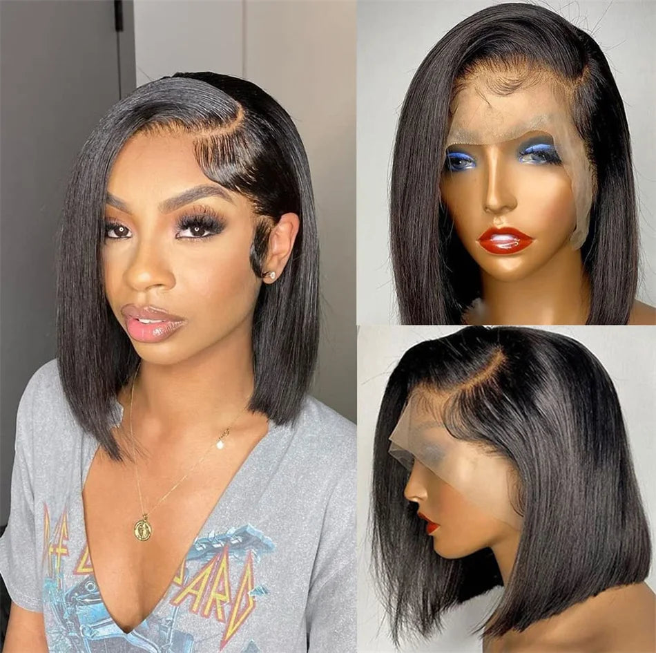 100% Vietnamese Super Double Drawn Bone Straight 13x4 Frontal Bob Wig with Human Hair 613Honey Blond 210%Density For Black Women