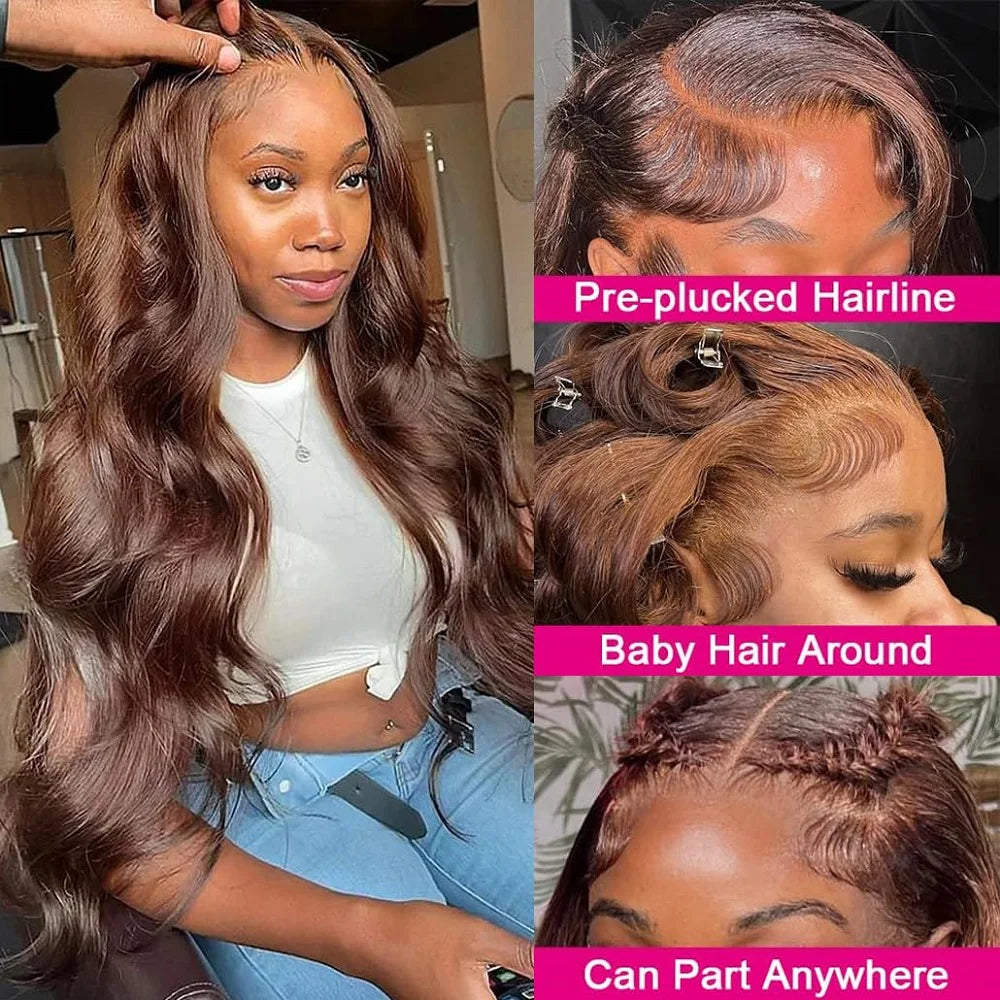 Chocolate Brown Glueless Wigs Human Hair Ready To Wear And Go Transparent 13x4 HD Lace Frontal Wig Body Wave Lace Front Wig