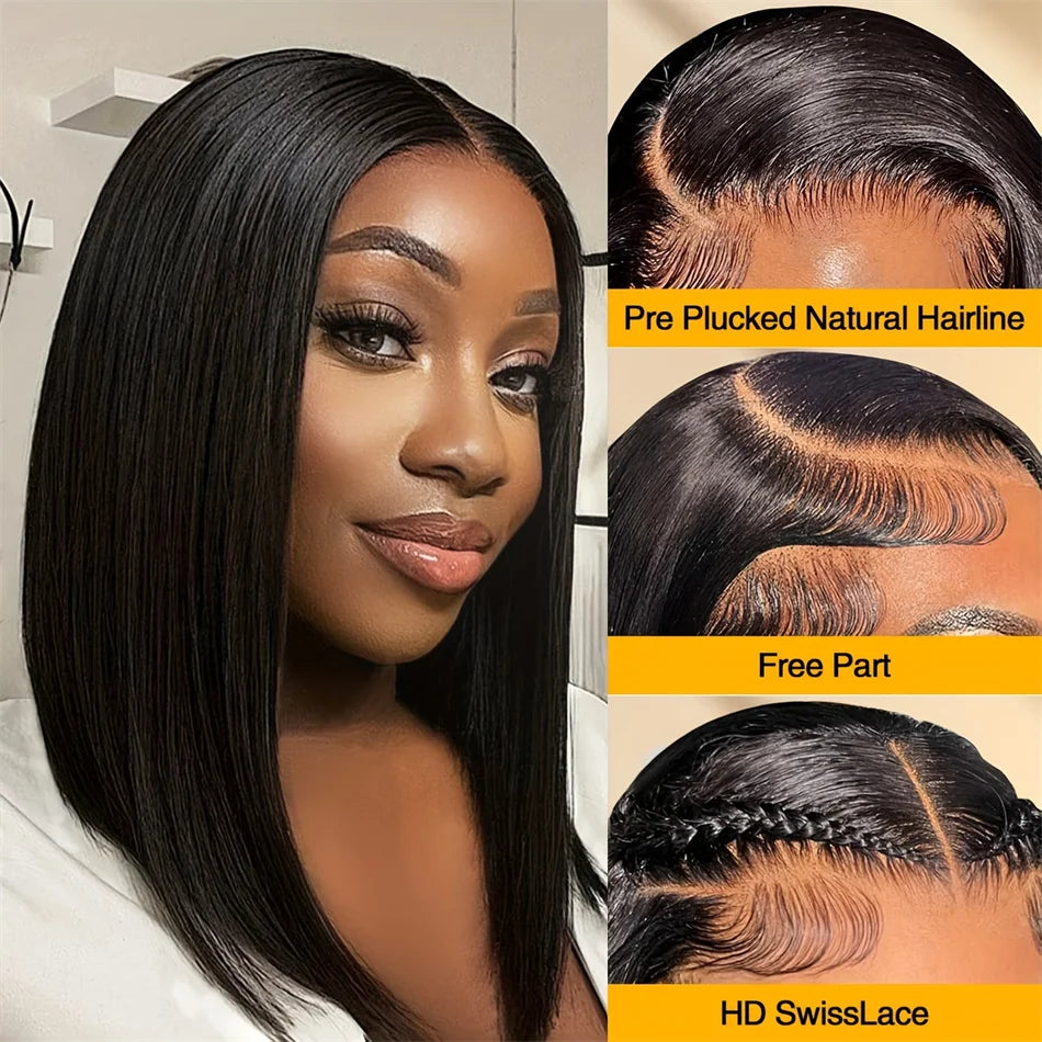 100% Vietnamese Super Double Drawn Bone Straight 13x4 Frontal Bob Wig with Human Hair 613Honey Blond 210%Density For Black Women